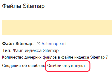 Результат проверки файла sitemap.xml